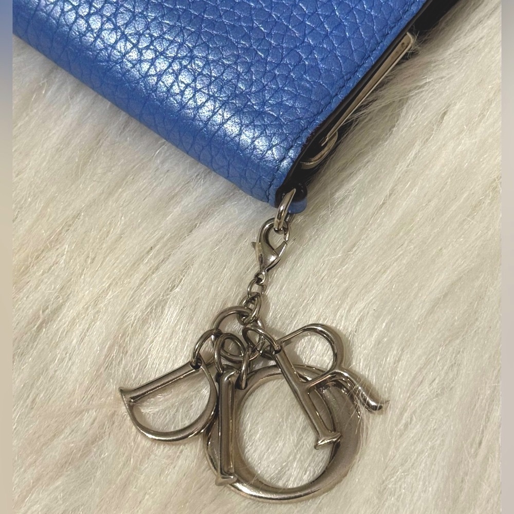 Authentic Christian Dior Voyageur Leather Wallet with Silver Charm Blue EUC